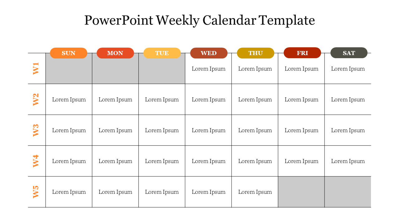 PowerPoint Weekly Calendar Template PPT For Presentation